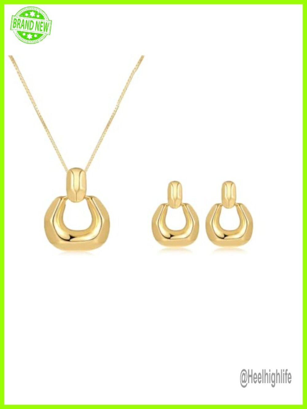 14K Gold Plated Brass Necklace and Earrings Set for Women